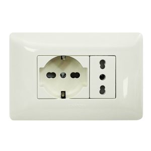 Enchufe Schuko + enchufe simple 10/16A Blanco