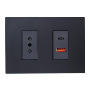 ENCHUFE SIMPLE + TOMA USB TYPE A Y C (NEGRO)