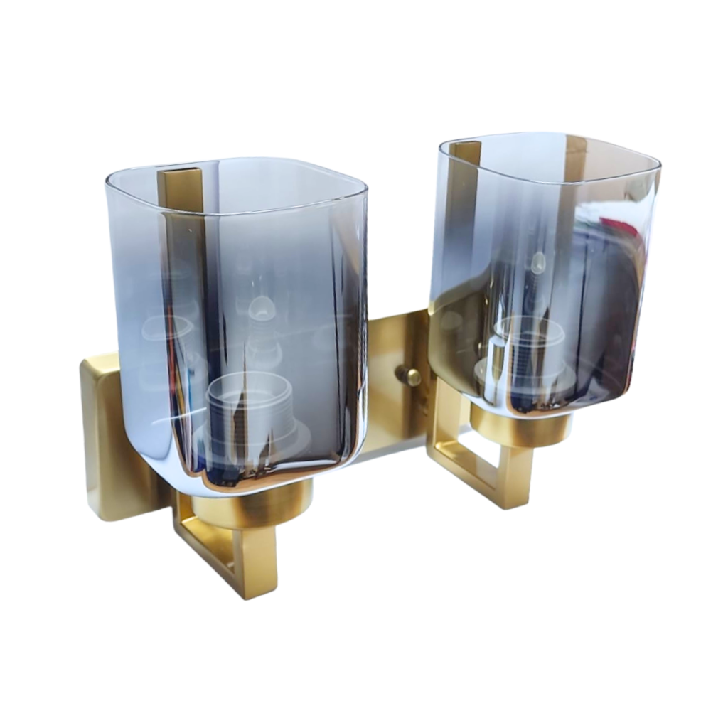 LAMPARA APLIQUE DOBLE DORADO PORTA AMPOLLETA E27 MODELO LIONROCK TRANSPARENTE