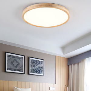 LAMPARA LED MODERNA CON CONTROL REDONDA SOBREPUESTA 24+24W 300MM MADERA CLARA 3000K-4000K-6000K MODELO TANNISTHA