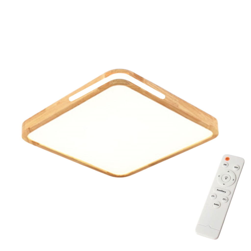 LAMPARA LED MODERNA CON CONTROL CUADRADO PARA SOBREPONER 36+36W 400MM MADERA CLARA 3000K-4000K-6000K MODELO TANNISTHA