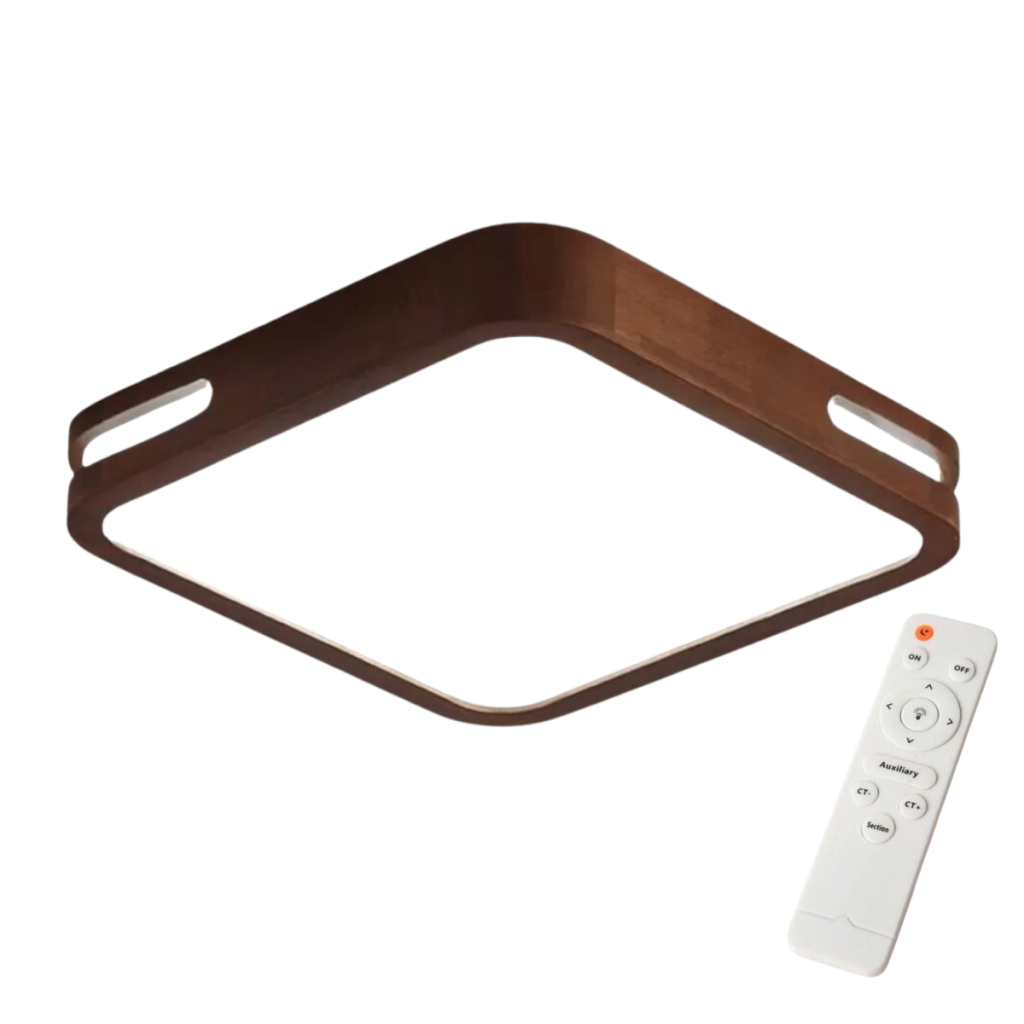 LAMPARA LED MODERNA CUADRADO SOBREPUESTA 24+24W 300MM MADERA OSCURA 3000K-4000K-6000K