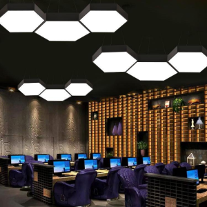 LAMPARA LED MODERNA COLGANTE 36W 600MM NEGRA 6000K MODELO HEXAGONO CERRADO SUDEEP