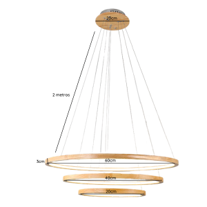 LAMPARA LED MODERNA REDONDA COLGANTE 76W 600MM MEDERA 3000K-4000K-6000K MODELO BANCROFT
