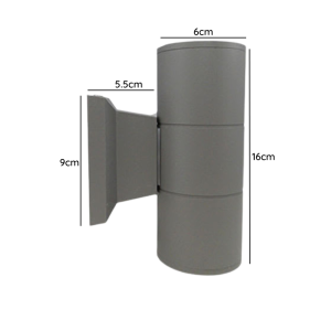APLIQUE LED EXTERIOR GRIS MODELO KAPELLE CILINDRO IP54 DOBLE PORTA GU10
