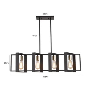 LAMPARA DE TECHO NEGRA PORTA 4 AMPOLLETA E27 MODELO KOIT