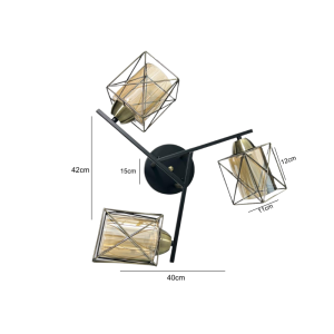 APLIQUE NEGRO-COBRE TRIPLE PORTA E27 LED12 MESES DE GARANTÍA