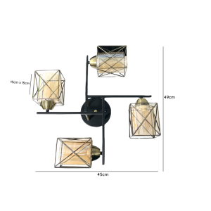 APLIQUE NEGRO-COBRE CUADRUPLE PORTA E27 LED MODELO ZIBAL