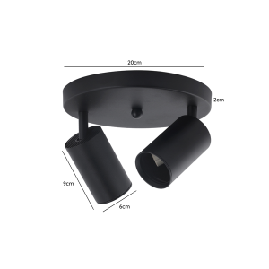FOCO PORTA GU10 DOBLE BASE REDONDA NEGRO SOBREPUESTO MODELO ALTAIR II