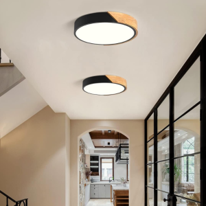 LAMPARA LED MODERNA CON CONTROL REDONDO SOBREPUESTA 24+24W 300MM MADERA Y NEGRO 3000K-4000K-6000K MODELO DIPHDA