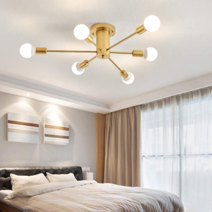 LAMPARA DE TECHO DORADA 6 PORTA AMPOLLETA E27 MODELO MIRACH