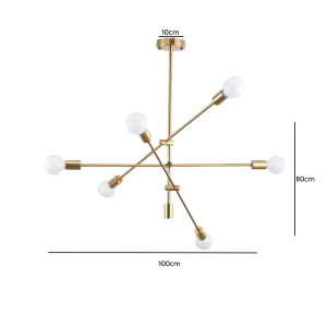 LAMPARA DE TECHO DORADA 8 PORTA AMPOLLETA E27 MODELO MARSIC II