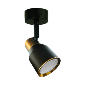 FOCO PORTA GU10 NEGRO-DORADO SOBREPUESTO LED MODELO HÍADES