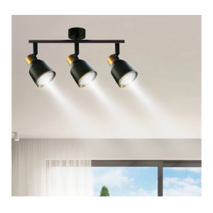 FOCO PORTA GU10 TRIPLE NEGRO-DORADO SOBREPUESTO LED MODELO HÍADES