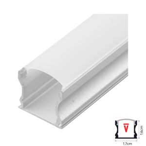 PERFIL 2M GRIS CON DIFUSOR DE 0,45MM MODELO 613 PLANO ALTO SOBREPUESTO CON TAPA Y HEBILLAS