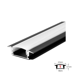 PERFIL 2M NEGRO CON DIFUSOR ESPESOR 0,45MM MODELO 508 PLANO EMBUTIDO CON TAPA Y HEBILLAS