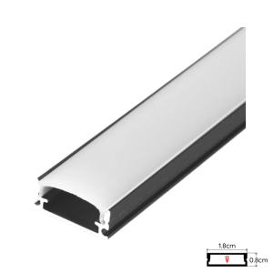 PERFIL 2M NEGRO CON DIFUSOR DE 0,5MM MODELO 509 PLANO SOBREPUESTO CON TAPA Y HEBILLAS