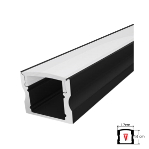 PERFIL 2M NEGRO CON DIFUSOR DE 0,55MM MODELO 613 PLANO ALTO SOBREPUESTO CON TAPA Y HEBILLAS