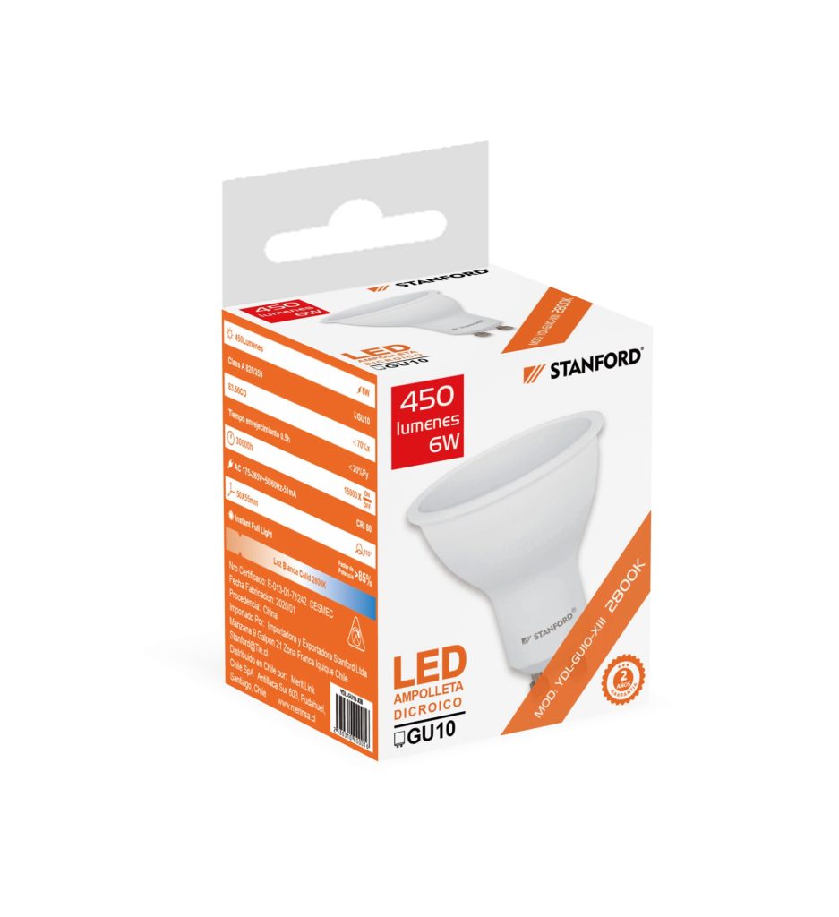 Ampolleta Led Dicroica GU10 Empavonada (Cálida) 6W