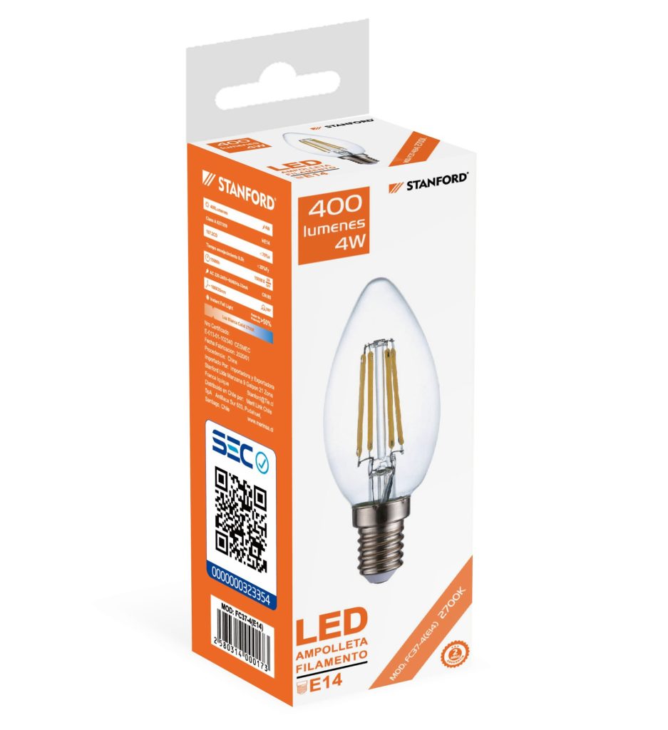 Ampolleta Led Vela Filamento 4Watts E-27 Stanford