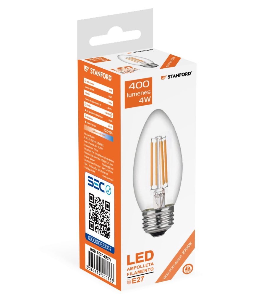 Ampolleta Led Vela Filamento 4Watts E-27