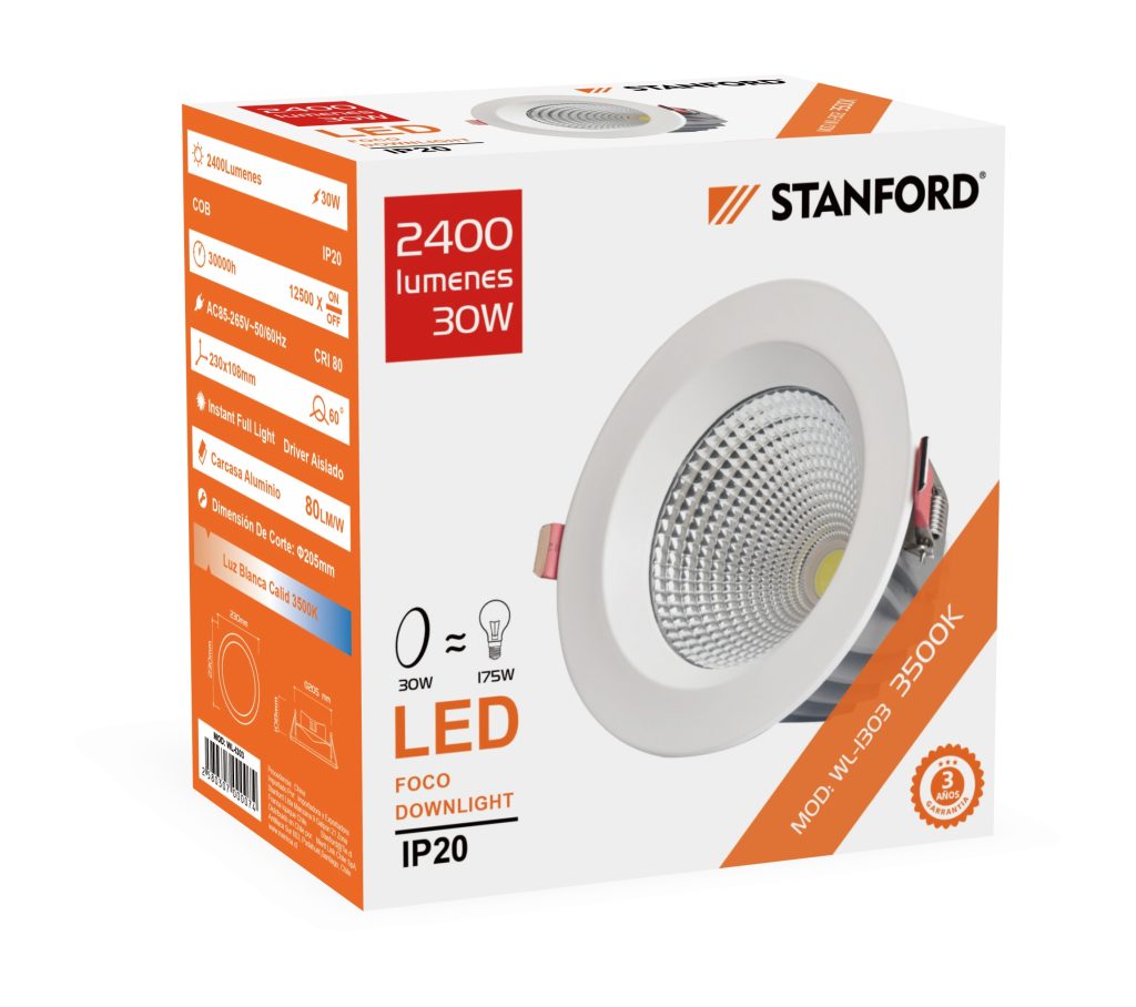 Foco Led Downlight Concéntrico Retraído 30W 3500K