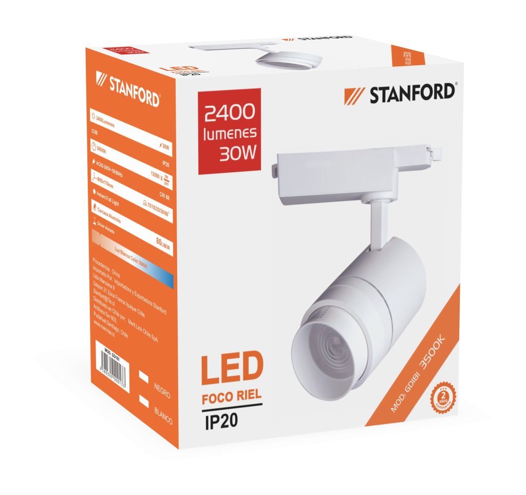 Foco Led Riel GD181 Óptico Regulable STANFORD 3500K 20W Blanco